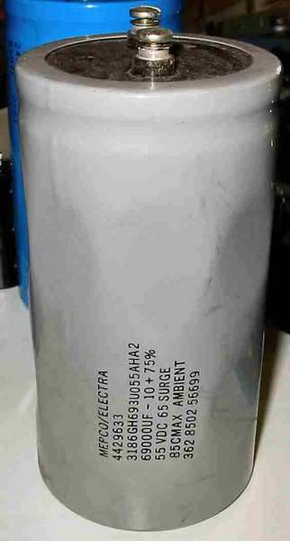 capacitor:69000uf55v85c. Mepco/Electra Screw terminal electrolytic capacitor